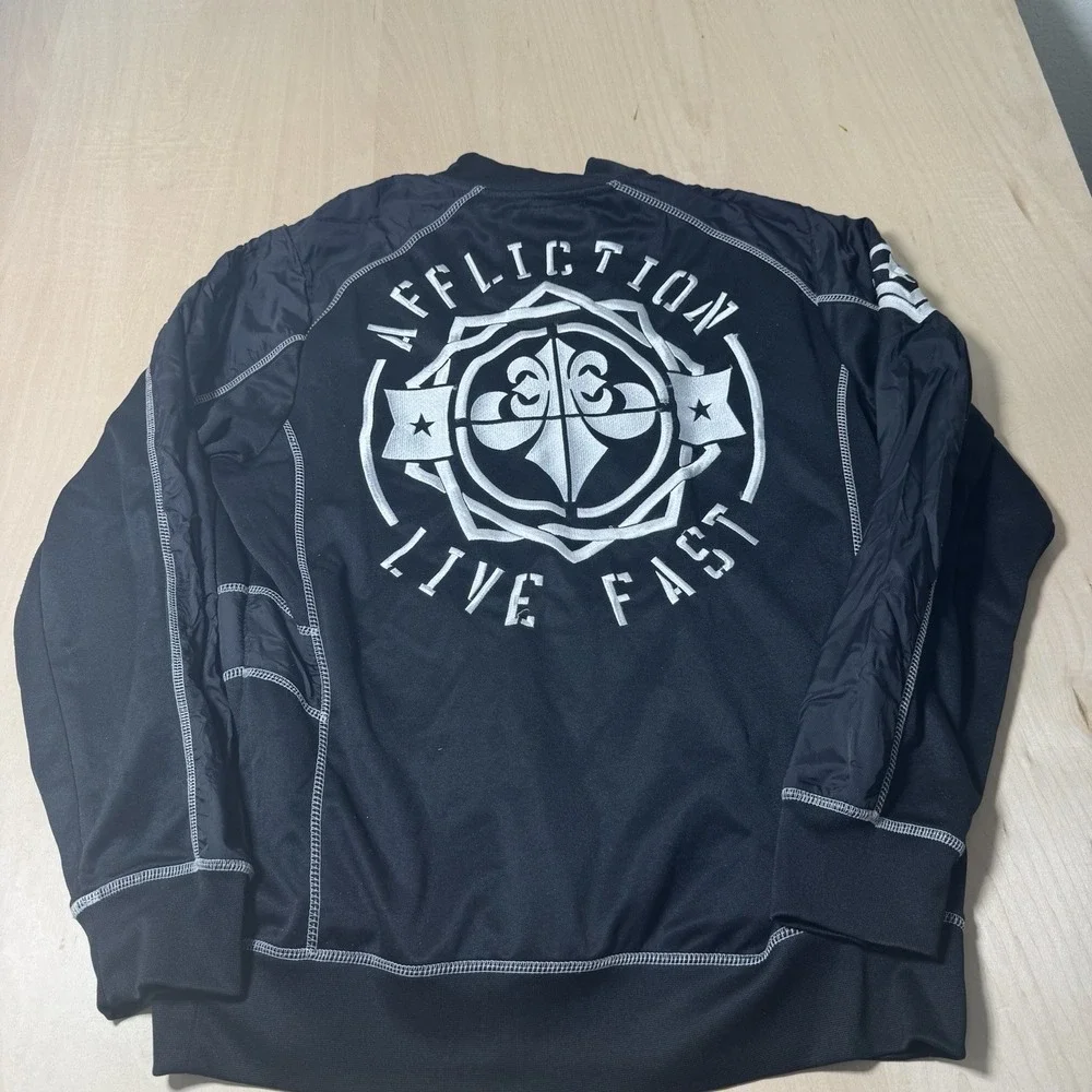 Affliction Live Fast Mens Full Zip Black Sweatshirt Jacket Pockets Size XL‎